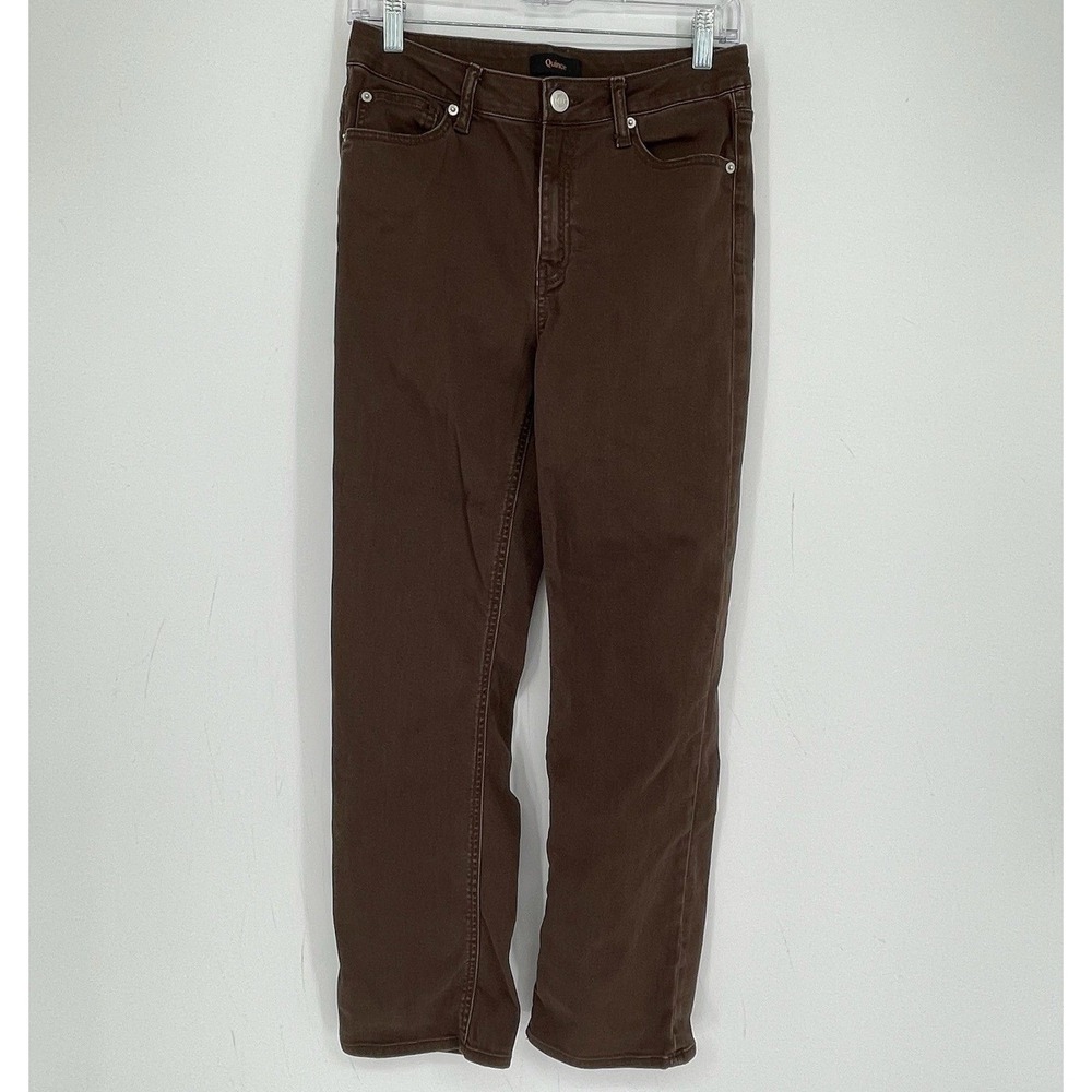 Quince Women's Brown Flat Front Pockets Stretch Straight Leg Denim Jeans Size 28